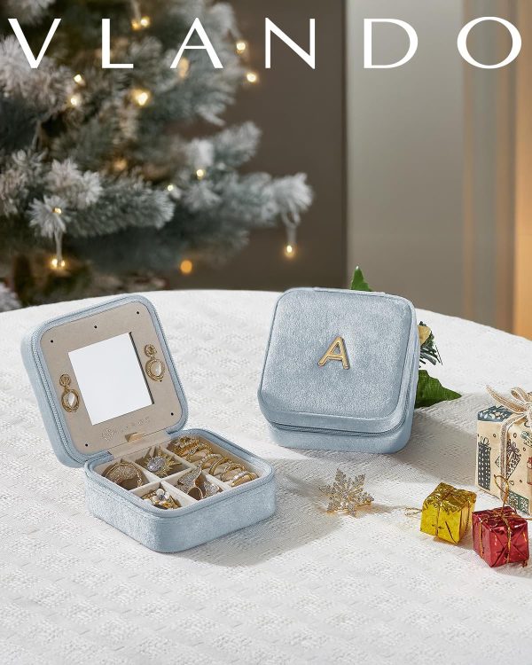 Vlando Mother's Day Gift for Women Girls, L Initial Travel Jewelry Case, - Image 2