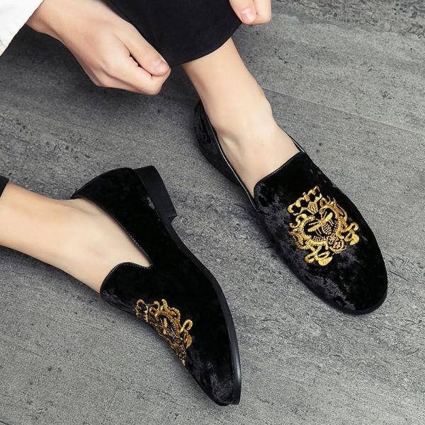 Men's Luxury Velvet Penny Loafers Shoes Embroidery Suede Dress Loafers - Image 6