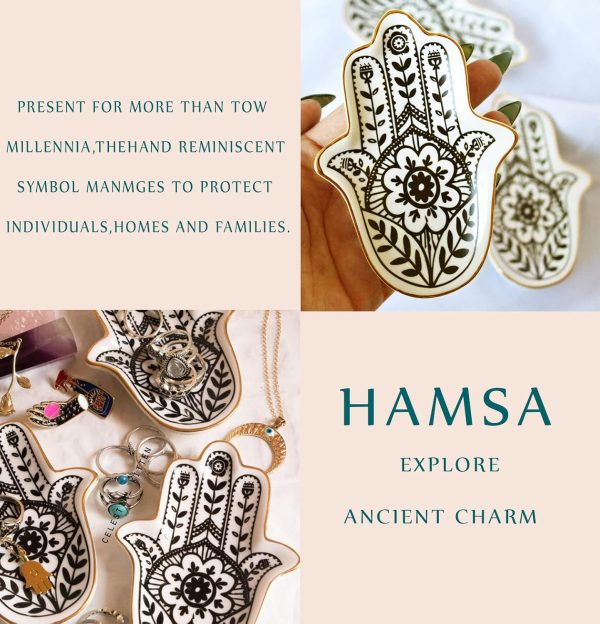 Jewelry Trinket Ring Dish Ceramic Hamsa Evil Eye Hand of Fatima Holder Key - Image 8