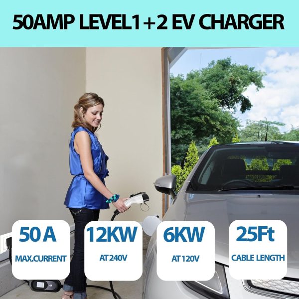 Level 2 EV Charger (50 Amp, 240V, NEMA 14-50P) with 25FT Cord, Adjustable - Image 5