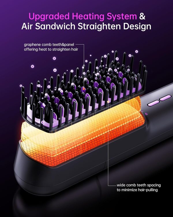 Hair Straightener Brush-Negative Ion Steam Straightening Brush with 3 Temp - Image 2