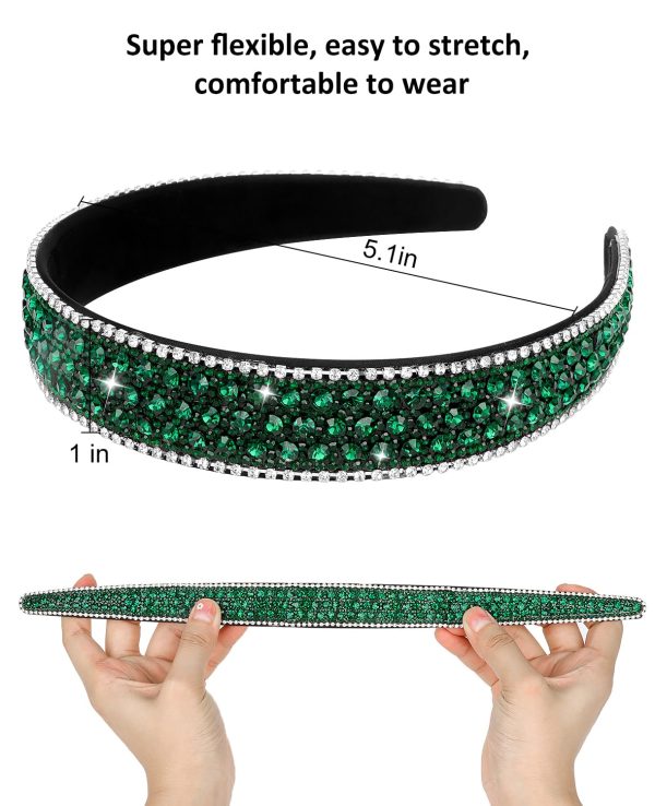 Wecoe Rhinestone Headband - Dark Green Bling Sparkly Crystal Diamond Thin - Image 6