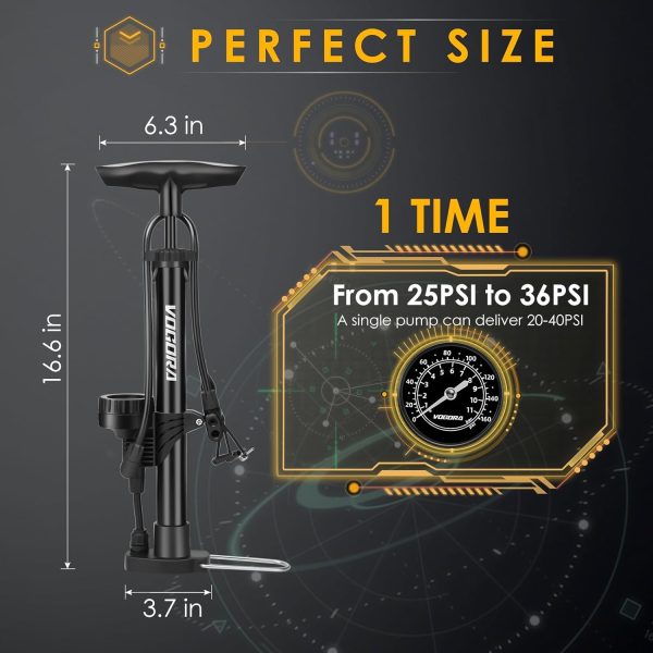 Bike Pumps for Bicycle Tyres with Pressure Gauge for Bike, Bicycle Tire - Image 2