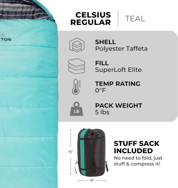 Teton Celsius Regular, -25F, 20F, 0F Degree Sleeping Bags, All Weather Bag - Image 3