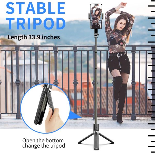 Selfie Stick Head Stabilizer, 360° Swivel Tripod with Wireless Remote, - Image 5