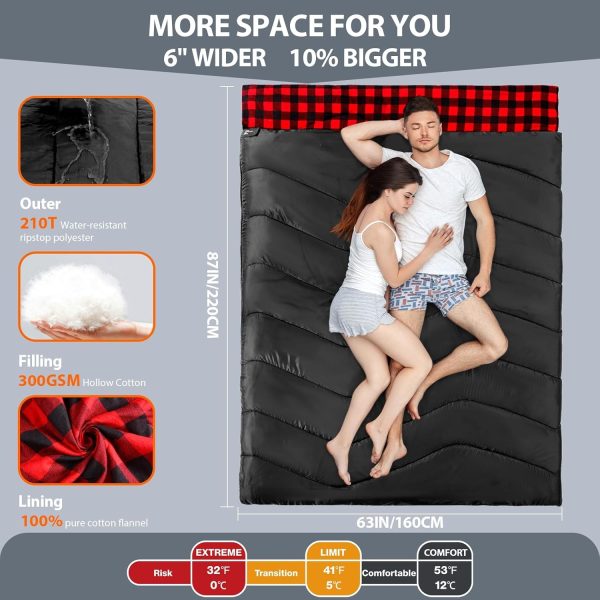 Double Sleeping Bag for Adults Kids Camping, XL Queen Size Sleeping Bag for - Image 2