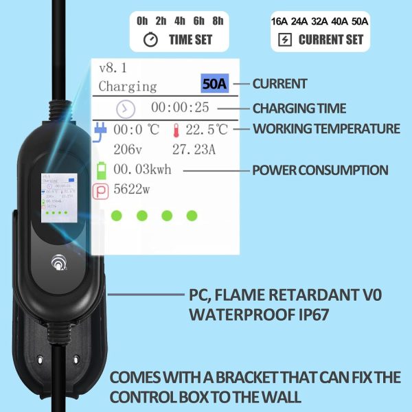 Level 2 EV Charger (50 Amp, 240V, NEMA 14-50P) with 25FT Cord, Adjustable - Image 3