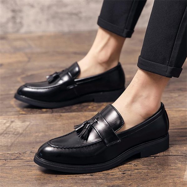 Men's Leather Tassels Slip-On Loafers Classic Penny Flats Smoking Loafers - Image 4