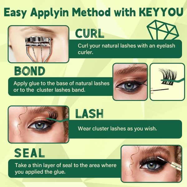 Lash Clusters 3D Effect Eyelash Clusters KEYYOU 144pcs D Curl 8-18MIX Wispy - Image 6