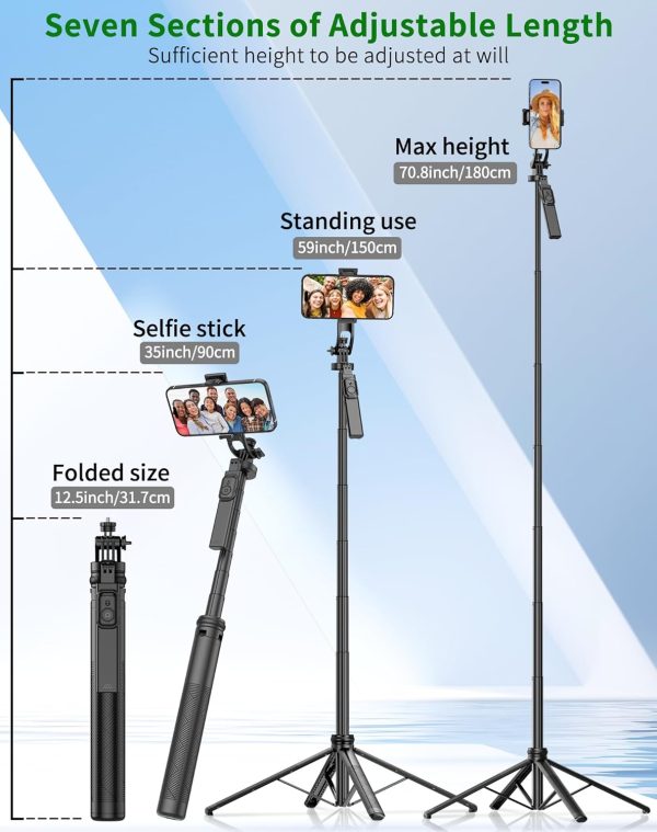 Phone Tripod & Selfie Stick, 71" Phone Stand,Cell Phone Tripod with - Image 2