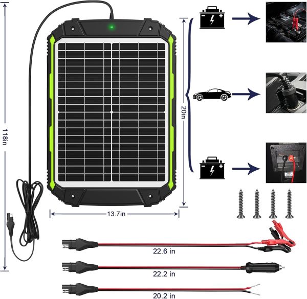 20W 12V Solar Powered Battery Charger & Maintainer, Built-in Smart MPPT - Image 8