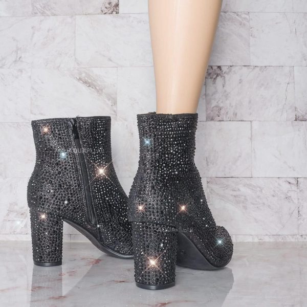 Women Rhinestone Block Chunky Heel Ankle Bootie - Image 6