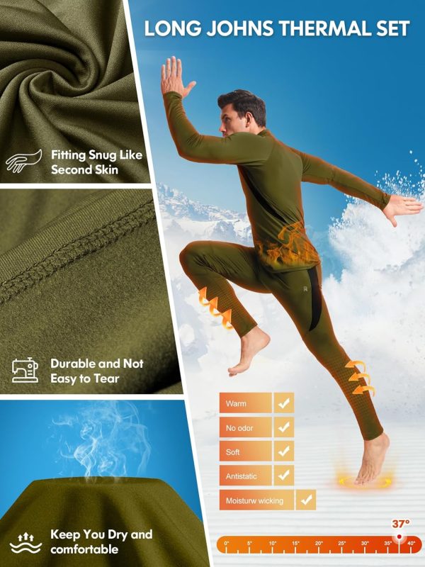 romision Thermal Underwear for Men Long Johns Fleece Lined Hunting Gear - Image 4