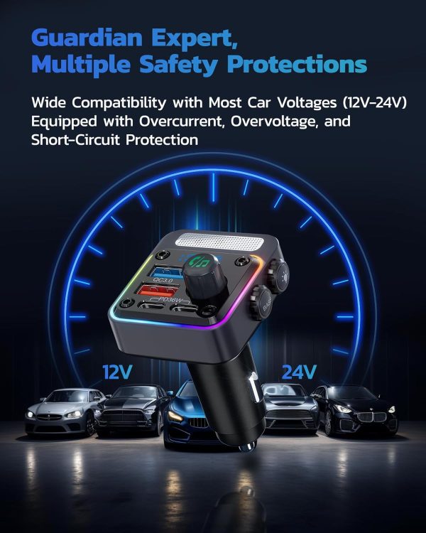Nulaxy 54W Bluetooth 5.3 Car Adapter with 4 Charging Ports [PD 36W & QC3.0 - Image 8