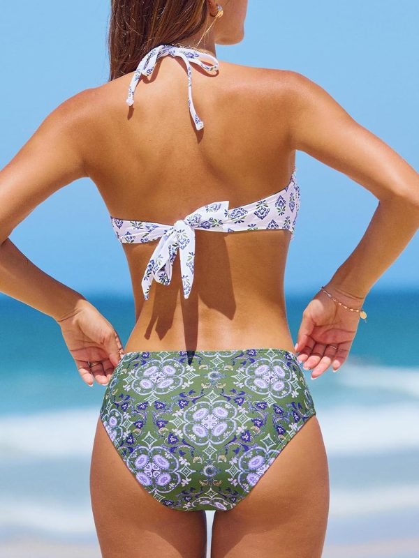 CUPSHE Bikini Set for Women Two Piece Swimsuit Bandeau Top Back Tie Mid - Image 3