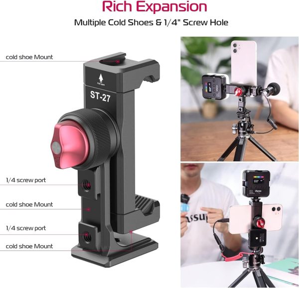 ULANZI ST-27 Phone Tripod Mount, 360° Metal Phone Holder for Tripod w 3 - Image 3