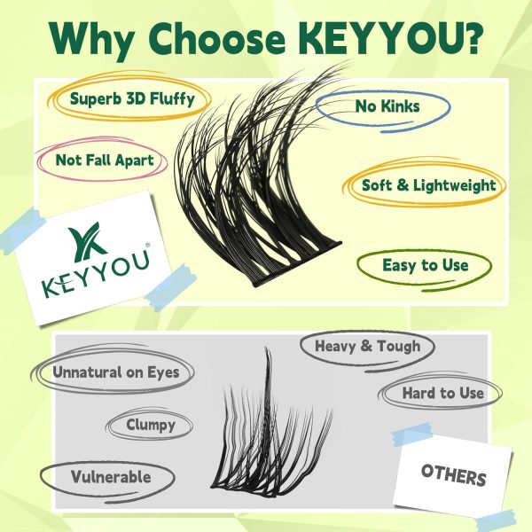 Lash Clusters 3D Effect Eyelash Clusters KEYYOU 144pcs D Curl 8-18MIX Wispy - Image 5