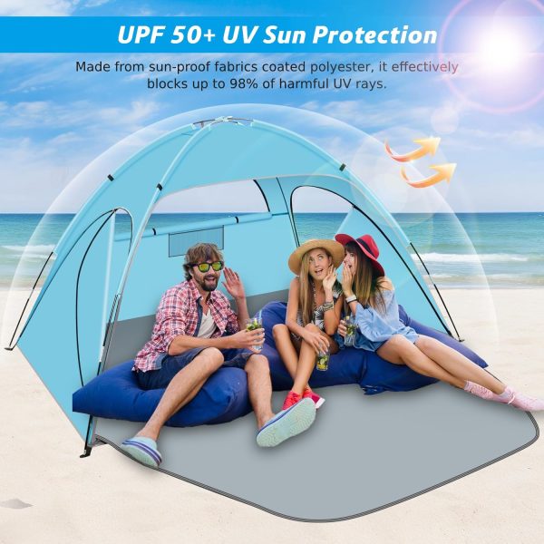 Beach Tent Sun Shelter, Beach Shade Tent with UPF 50+ UV Protection for 2-3 - Image 2