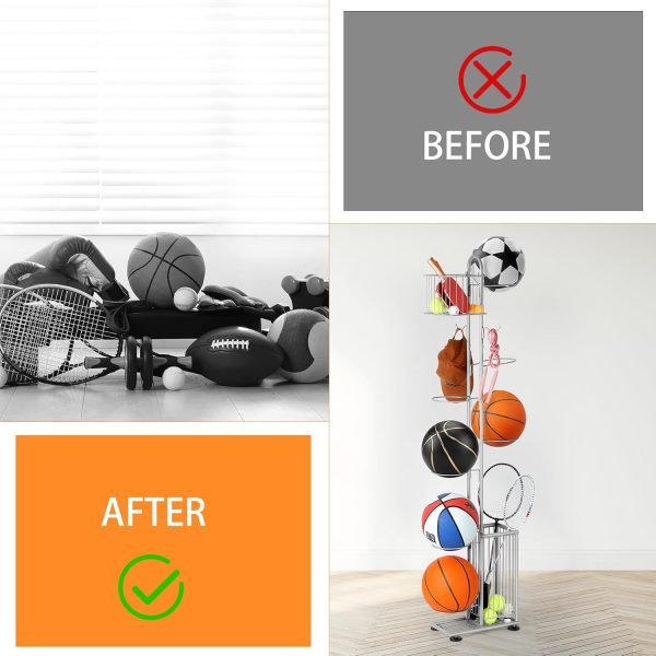 Garage Ball Storage Sports Equipment Organizer 7 Tier Basketball Rack - Image 4