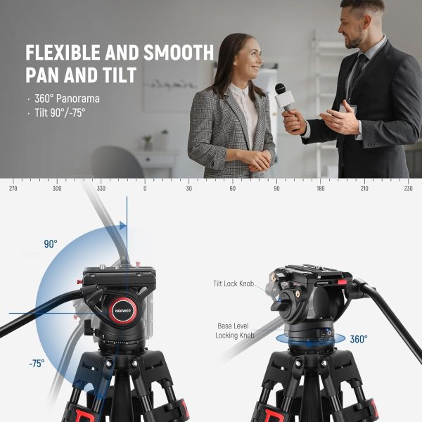 NEEWER 74" Video Tripod with Fluid Head, QR Plate , Aluminum Heavy Duty - Image 3