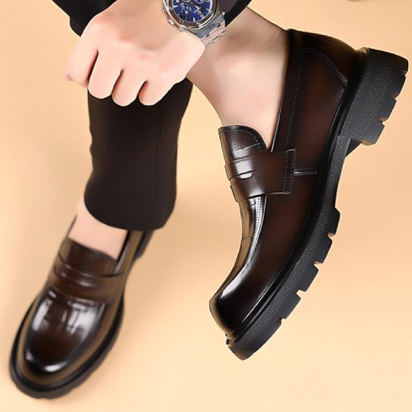 Men's Luxury Genuine Leather Platform Chunky Slip-on Penny Loafers Fashion - Image 5