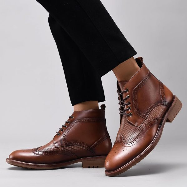 Men's Wingtip Oxford Dress Boots - Fashion Casual Mid Top Chukka Ankle Boot - Image 5