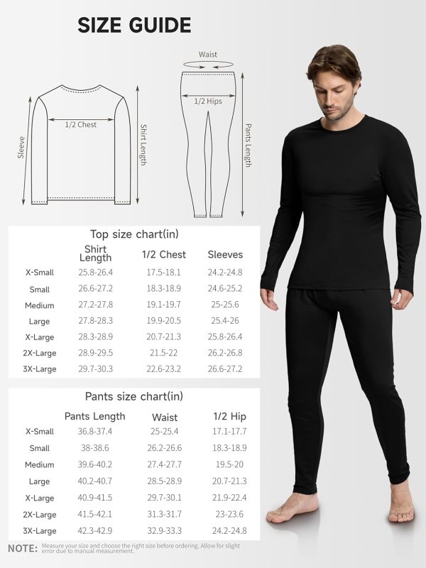 VZV 3 Sets Thermal Underwear for Men Fleece Lined Long Johns Mens Thermals - Image 2