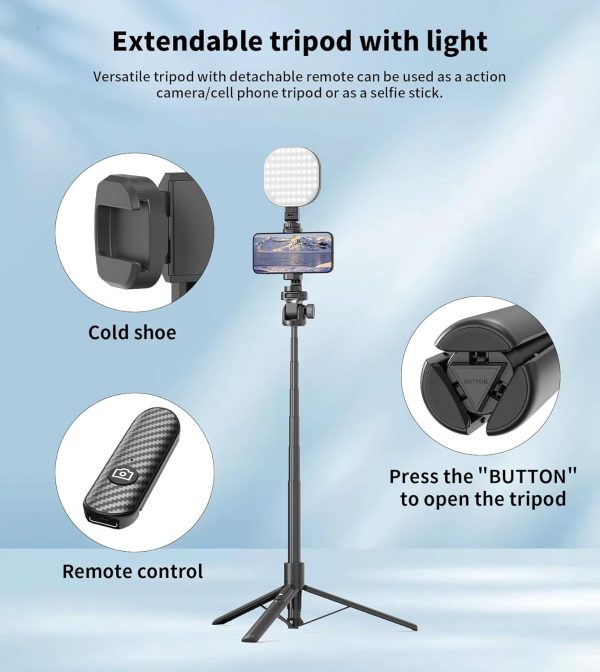 Vlogging Kit, 61" Phone Tripod with Light, All-in-1 Selfie Stick with - Image 9