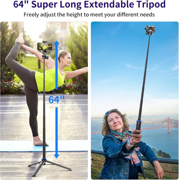 Selfie Stick Phone Tripod with Remote Control, 64" Extendable Phone Vlog - Image 4
