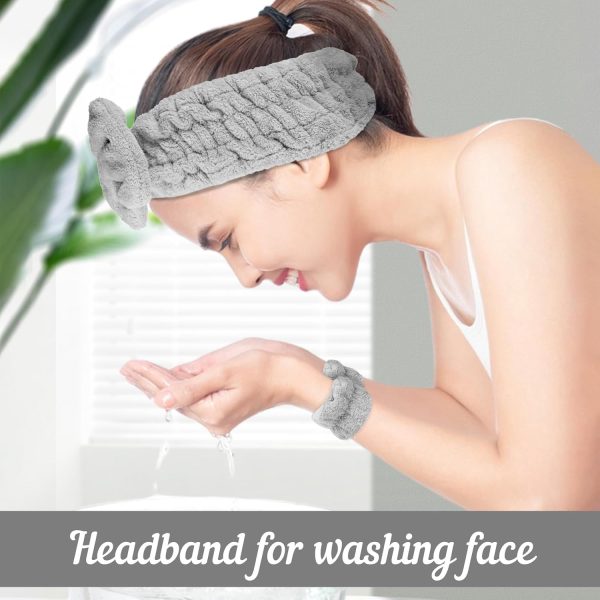 BESARME 3 Pieces Face Wash Headband and Wristband Set Spa Headband Makeup - Image 6