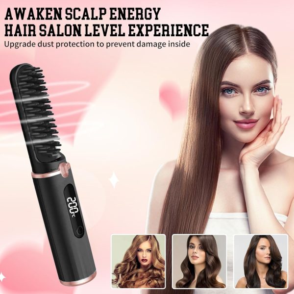 Cordless Hair Straightener Brush, Portable Hair Straightener Brush with - Image 3