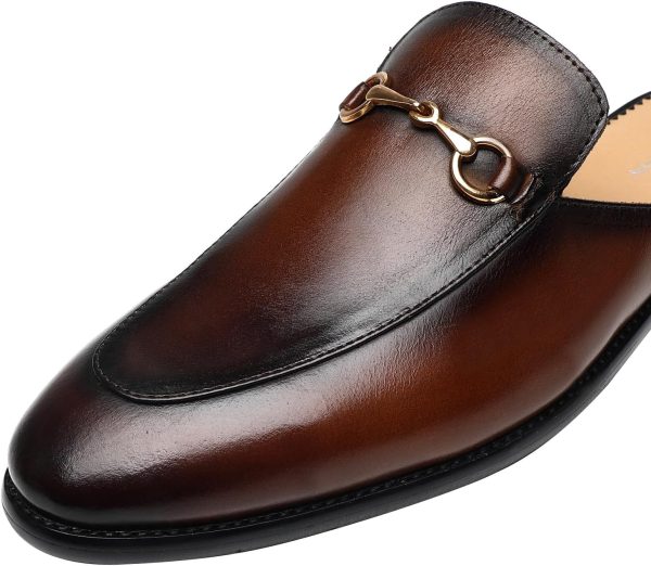 ELANROMAN Men's Loafers Backless Genuine Leather Mules Horse Buckle Shoes - Image 4