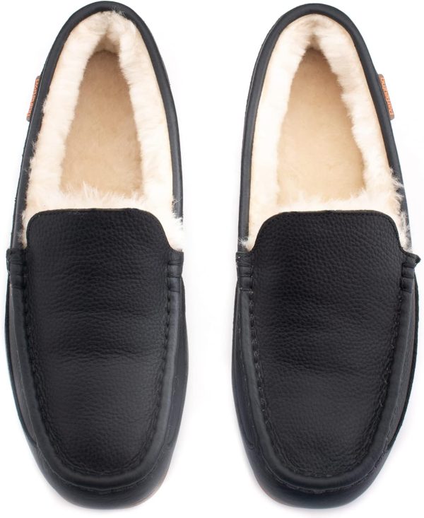 Parfeying Men's Indoor Outdoor Sheepskin Moccasins Slippers Memory Foam - Image 4