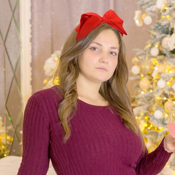 Red Women's Bowknot Headband with Double Layer Bow Hair Care Accessories - Image 7