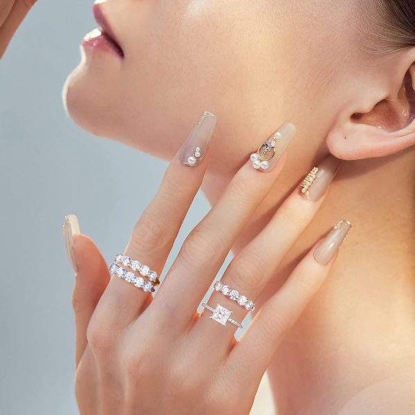 5 Stone Moissanite Rings for Women, 3.75MM D Color VVS1 Clarity Lab Created - Image 4