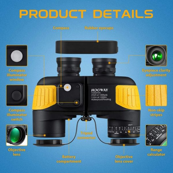 Hooway 7x50 Waterproof Fogproof Military Marine Binoculars w/Internal - Image 6
