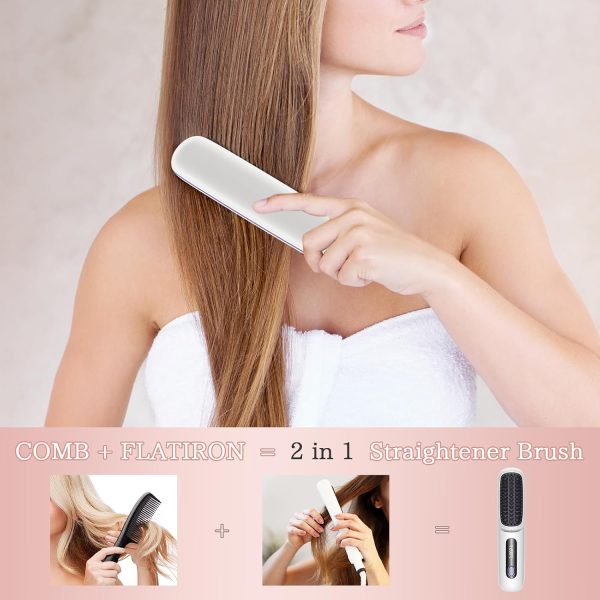 Cordless Hair Straightener Brush, Portable Anion Hair Straightener Brush - Image 2