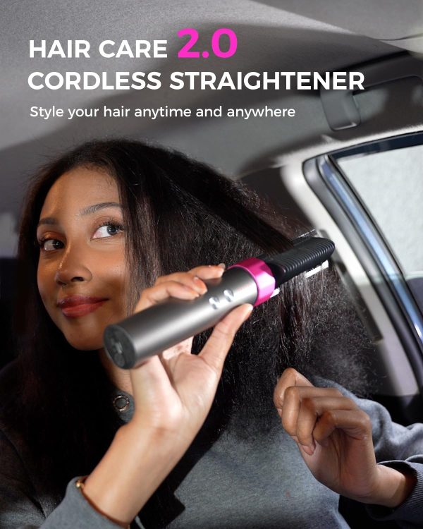 Cordless Hair Straightener Brush, Portable Straightening Brush for Travel, - Image 2