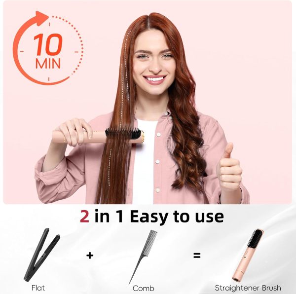 Cordless Hair Straightener Brush,Ceramic Straightening Brush, Portable - Image 3