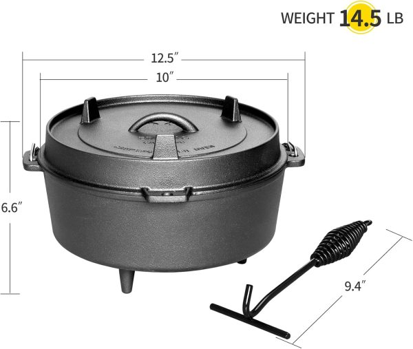 Pre-Seasoned Cast Iron Dutch Oven With Skillet Lid, Outdoor Camping Deep - Image 3