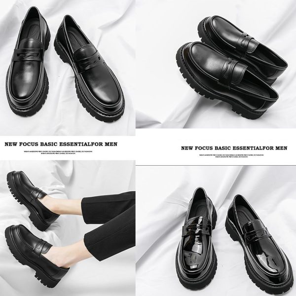 Men's Leather Platform Chunky Slip-On Penny Loafers Classic Round Toe Lug - Image 5