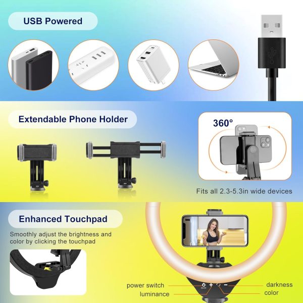 Aureday 14'' Selfie Ring Light with 62'' Tripod Stand and Phone Holder, - Image 6