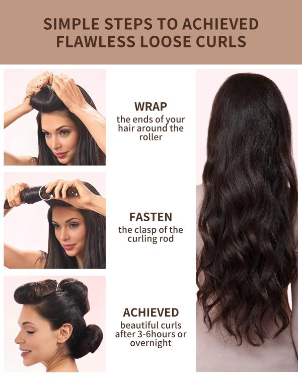 Overnight Heatless Curling Set - 4 Large Brown Rods with Hook for Blowout - Image 2