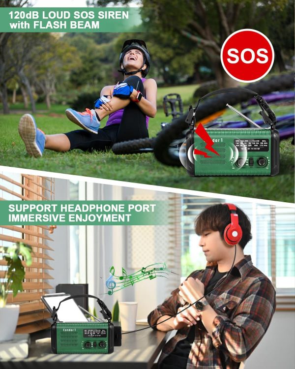 Emergency Crank Radio, 20000mAh / 74000mWh Weather Radio, Solar Hand Crank - Image 7