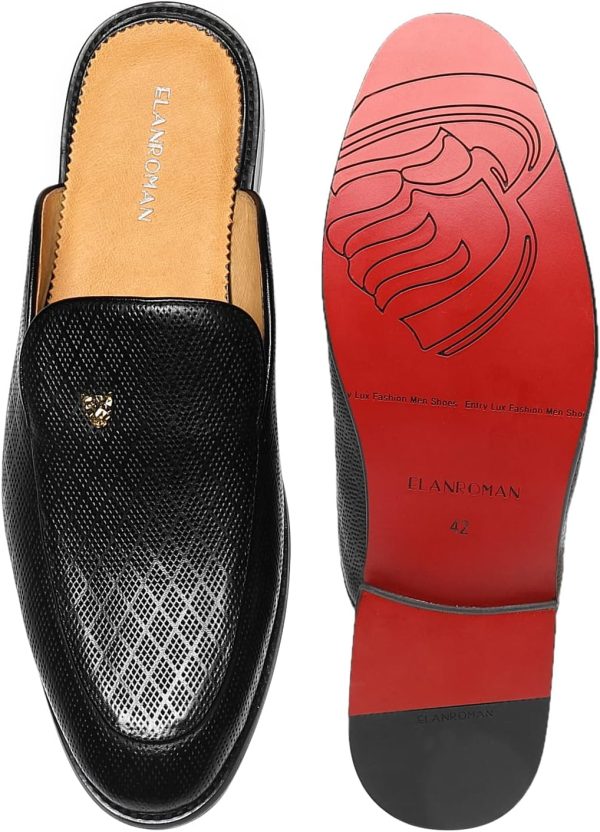 ELANROMAN Men's Backless Loafers Black Genuine Leather Mules Slippers Slip - Image 6