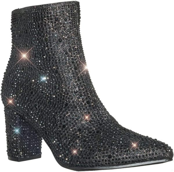 Women Rhinestone Block Chunky Heel Ankle Bootie - Image 2
