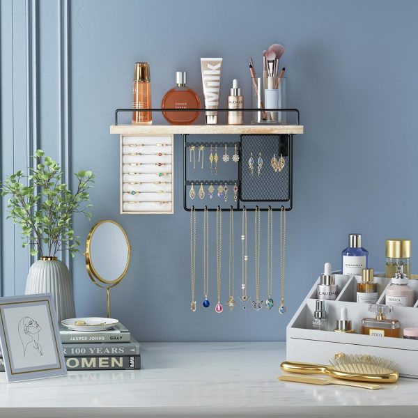 Lolalet Wall Mounted Hanging Jewelry Organizer with Wood Shelf, Wall - Image 2
