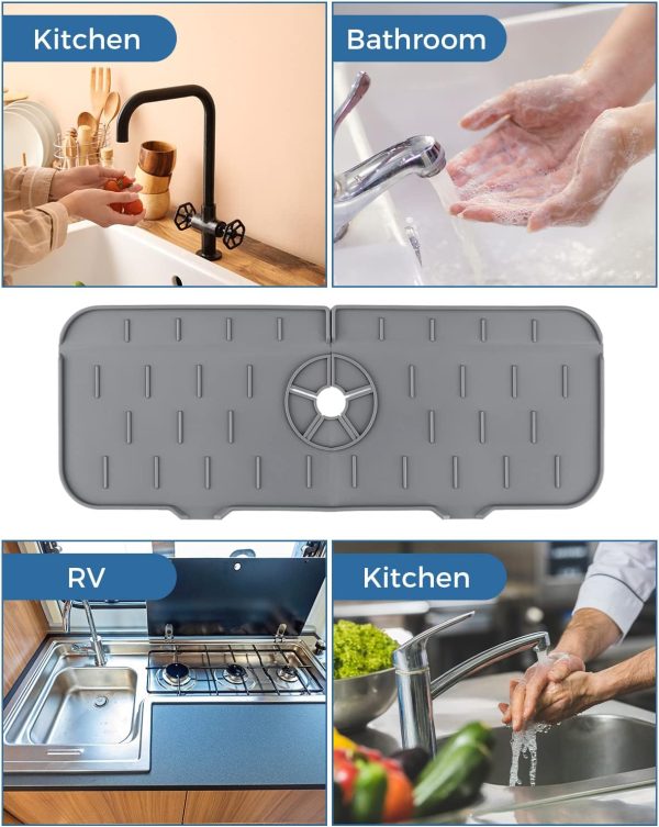 Kitchen Sink Splash Guard - Silicone Faucet Handle Drip Catcher Tray, Dish - Image 7