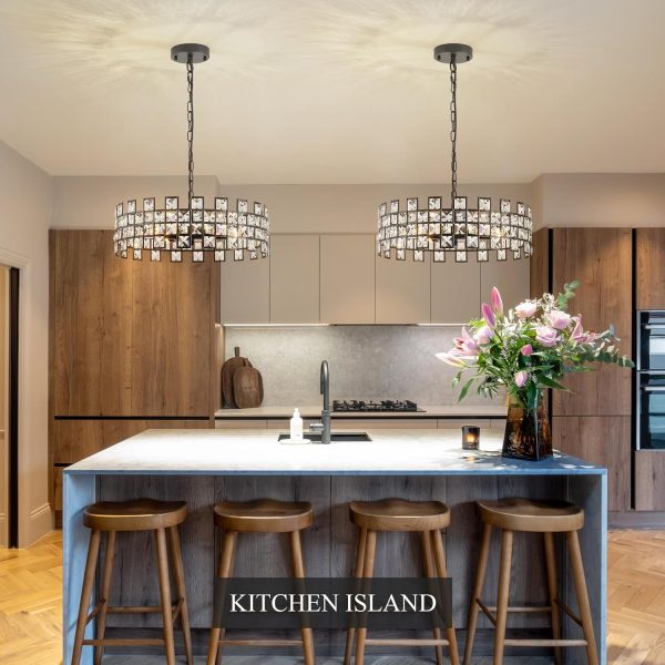 Modern Black Chandelier 6-Light Crystal Pendant Light D18’’ Semi Flush - Image 2