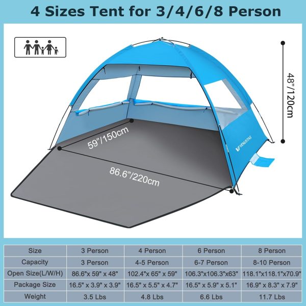 Venustas Beach Tent Sun Shelter for 3/4-5/6-7/8-10 Person, UPF 50+ UV - Image 2